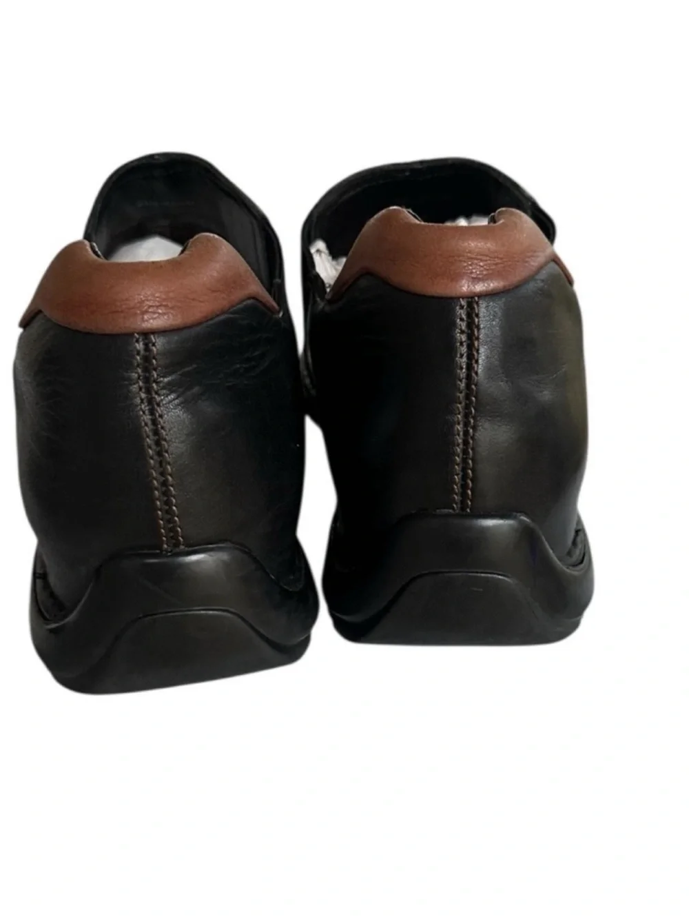 Cole Haan Black Comfortable Leather Slip-On Dress Loafers with Brown Heel Panel